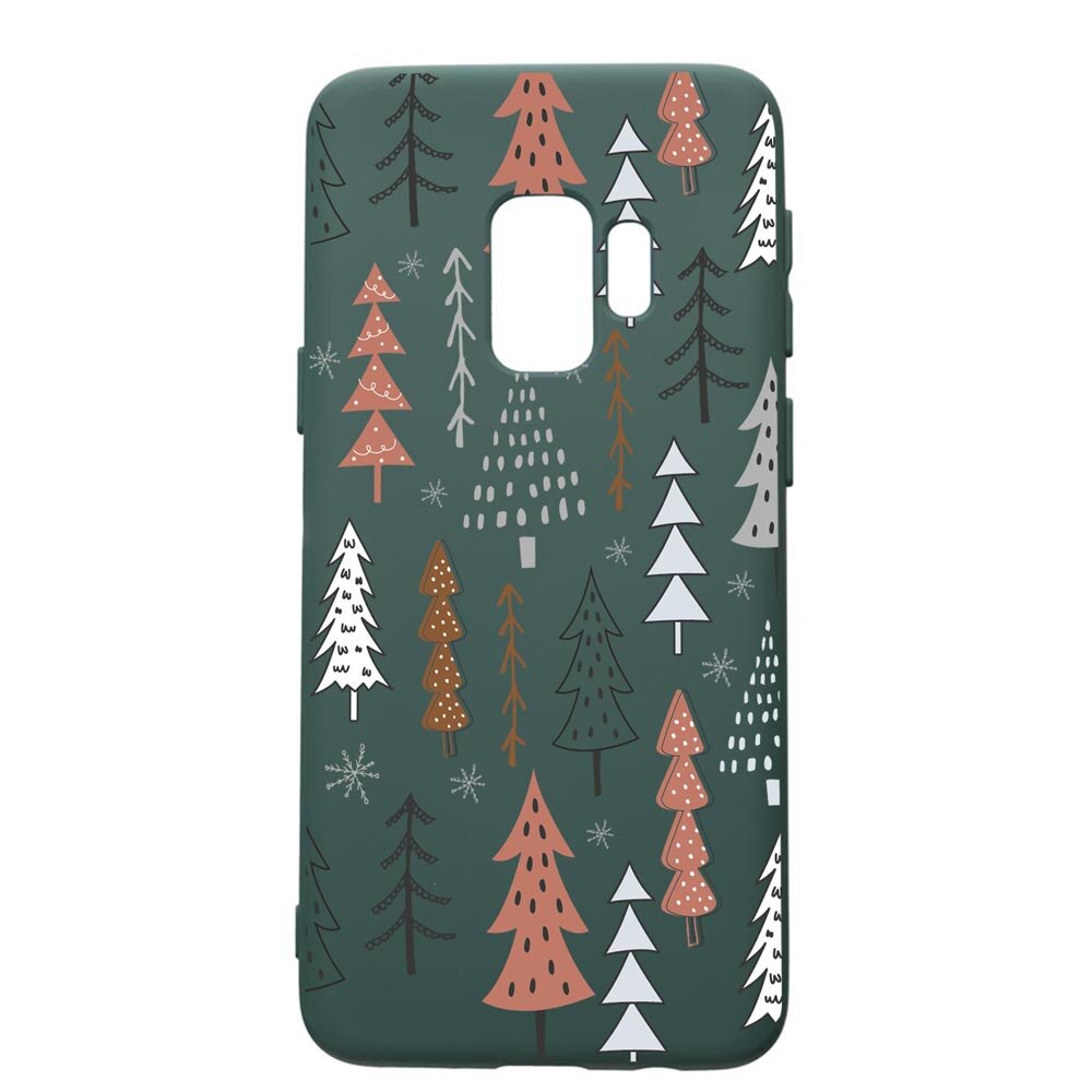 Husa Premium Silicon Compatibila Cu Samsung Galaxy S9, Hand Drawn Christmas Tree, cu interiorul din material textil, protectie camera, Forest Green, PFG875