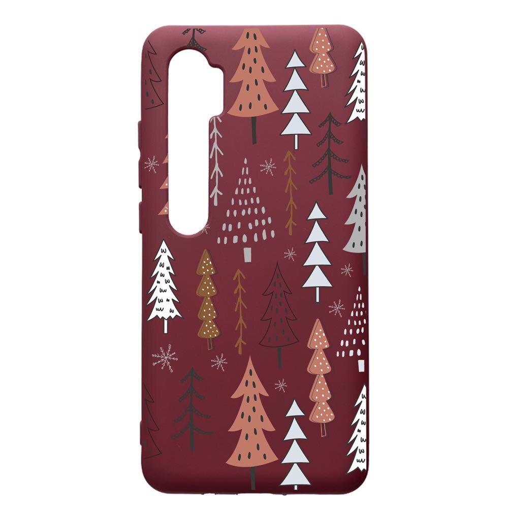 Husa Premium Silicon compatibila cu Xioami Mi Note 10, Hand Drawn Christmas Tree, cu interiorul din material textil, protectie camera, Burgundy, PBR875