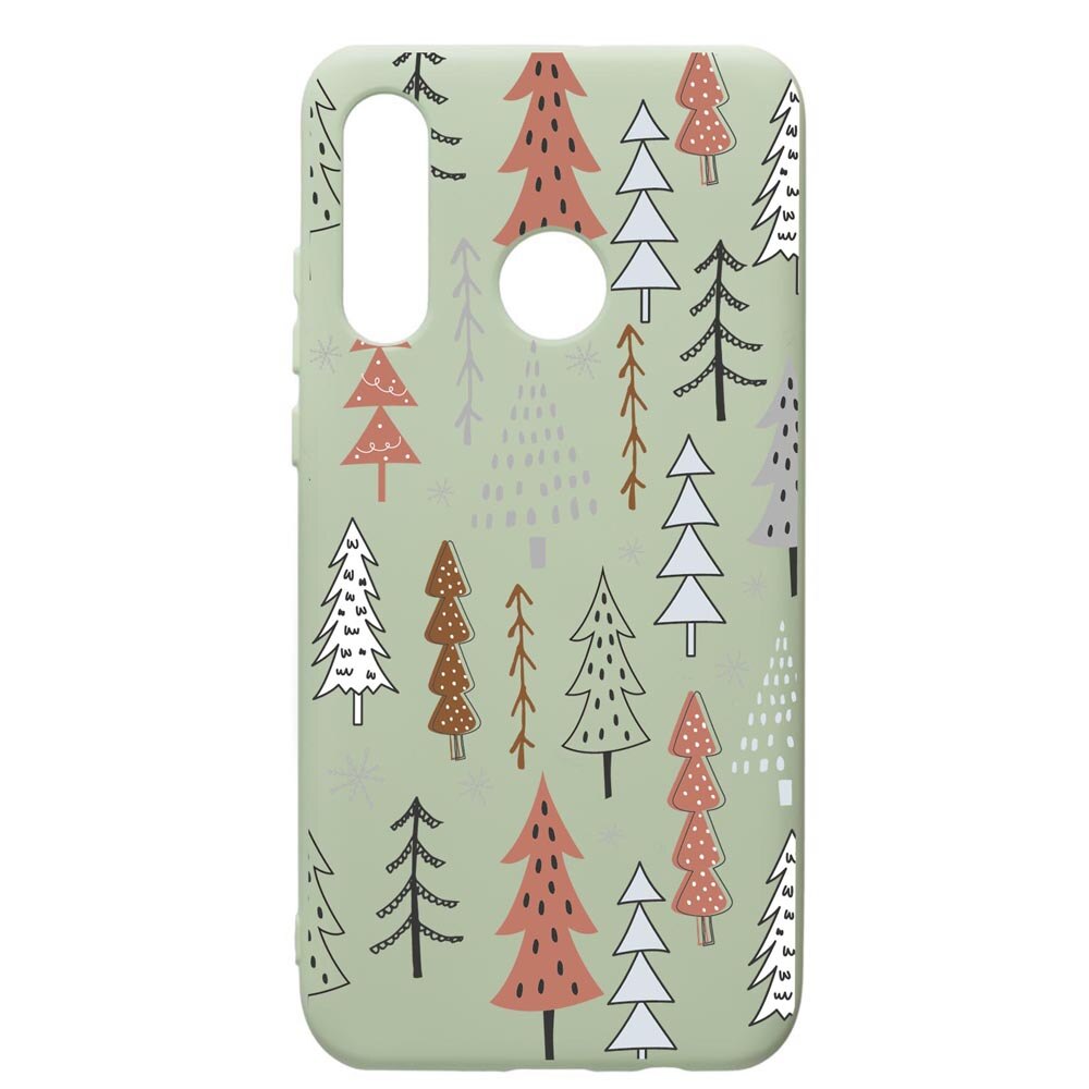 Husa Premium Silicon Compatibila Cu Huawei P30 Lite, Hand Drawn Christmas Tree, cu interiorul din material textil, protectie camera, Beryl, PGR875