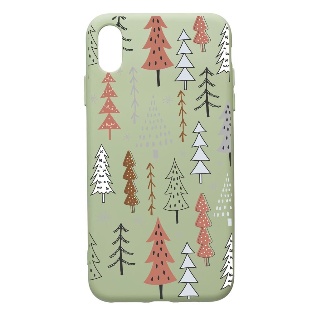 Husa Premium Silicon Compatibila Cu Apple iPhone XS Max, Hand Drawn Christmas Tree, cu interiorul din material textil, protectie camera, Beryl, PGR875
