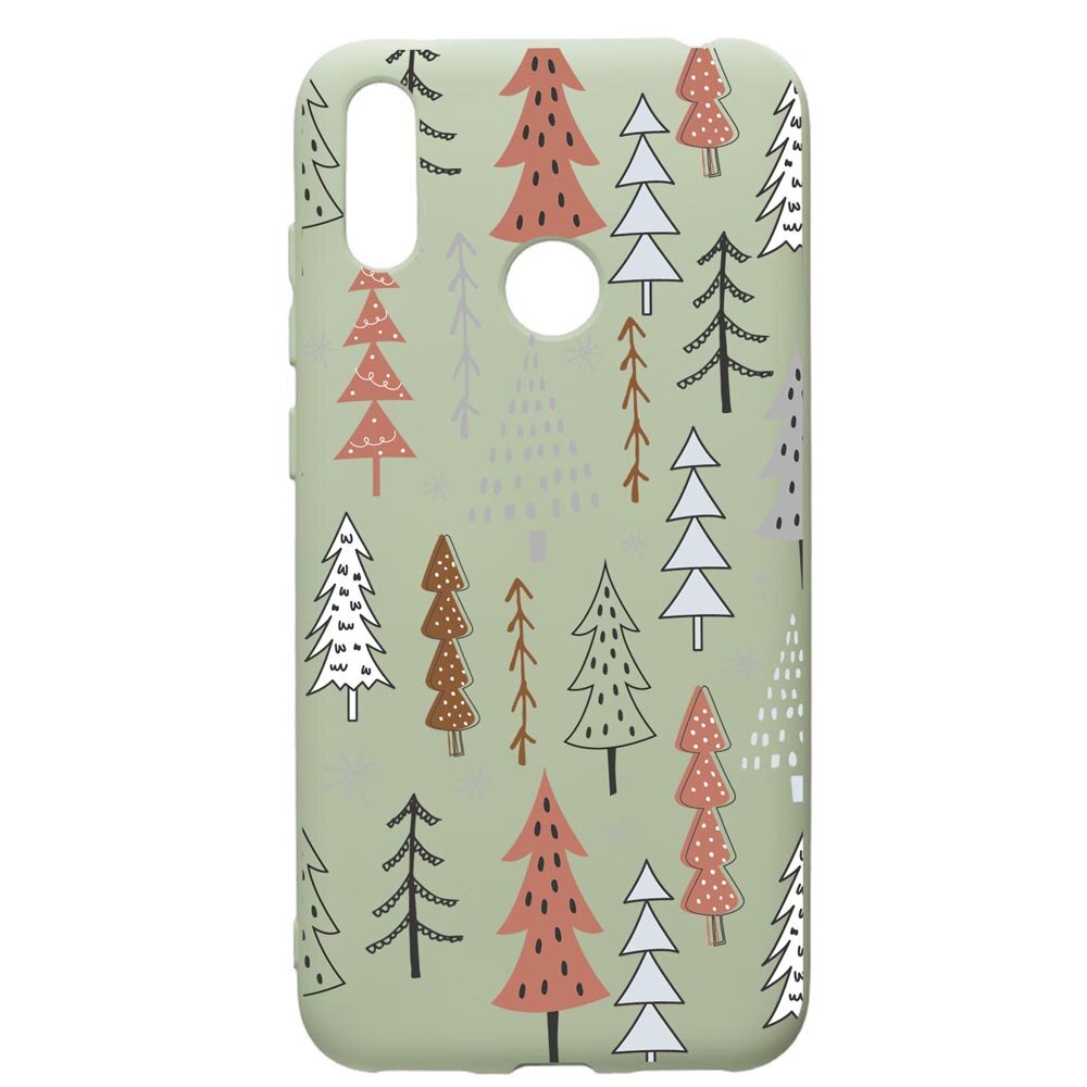 Husa Premium Silicon Compatibila Cu Huawei Y7 2019, Hand Drawn Christmas Tree, cu interiorul din material textil, protectie camera, Beryl, PGR875