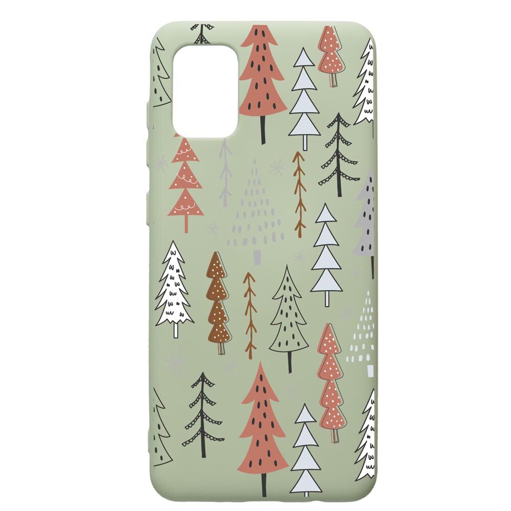 Husa Premium Silicon Compatibila Cu Samsung Galaxy A71, Hand Drawn Christmas Tree, cu interiorul din material textil, protectie camera, Beryl, PGR875