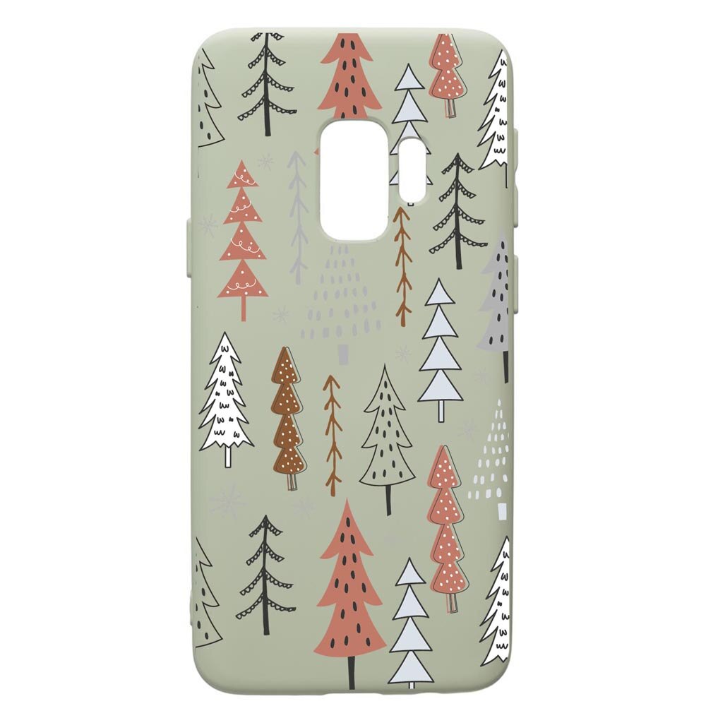 Husa Premium Silicon Compatibila Cu Samsung Galaxy S9, Hand Drawn Christmas Tree, cu interiorul din material textil, protectie camera, Beryl, PGR875