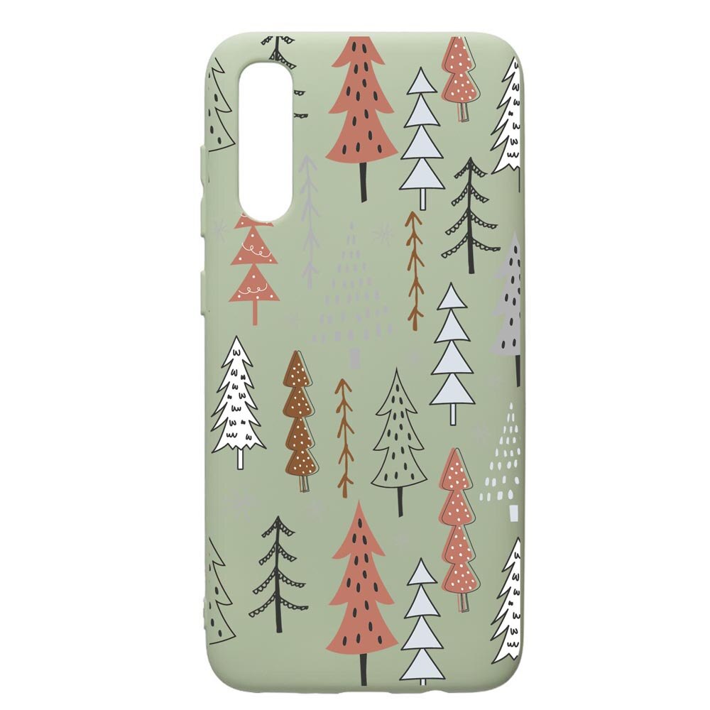 Husa Premium Silicon Compatibila Cu Samsung Galaxy A70, Hand Drawn Christmas Tree, cu interiorul din material textil, protectie camera, Beryl, PGR875