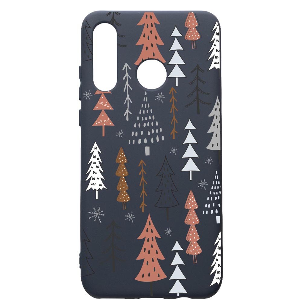 Husa Premium Silicon Compatibila Cu Huawei P30 Lite, Hand Drawn Christmas Tree, cu interiorul din material textil, protectie camera, Alaskan Blue, PAB875