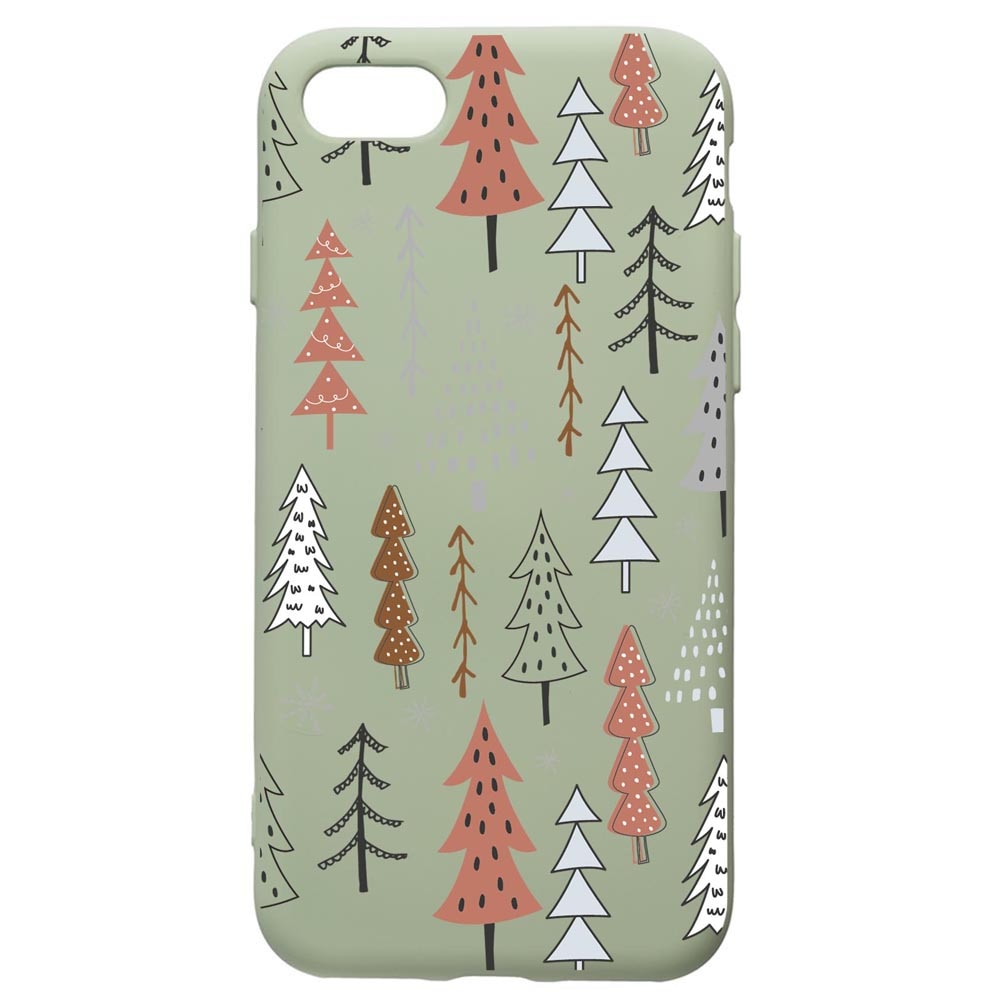 Husa Premium Silicon Compatibila Cu Apple iPhone SE 2 / iPhone 8 / iPhone 7, Hand Drawn Christmas Tree, cu interiorul din material textil, protectie camera, Beryl, PGR875