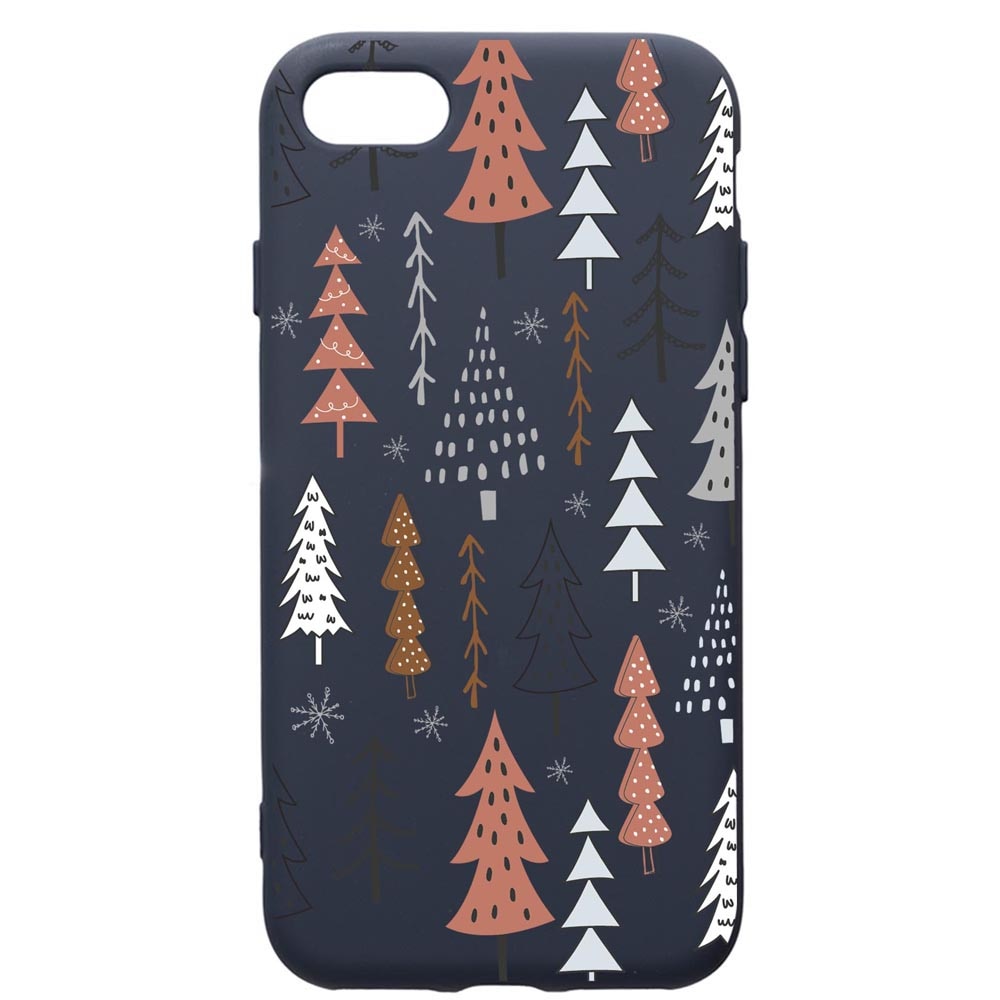 Husa Premium Silicon Compatibila Cu Apple IPhone SE 2 / iPhone 8 / iPhone 7, Hand Drawn Christmas Tree, cu interiorul din material textil, protectie camera, Alaskan Blue, PAB875