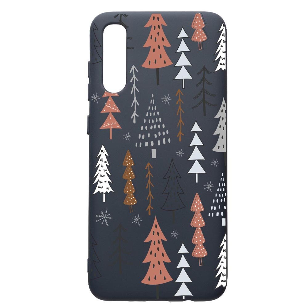 Husa Premium Silicon Compatibila Cu Samsung Galaxy A70, Hand Drawn Christmas Tree, cu interiorul din material textil, protectie camera, Alaskan Blue, PAB875