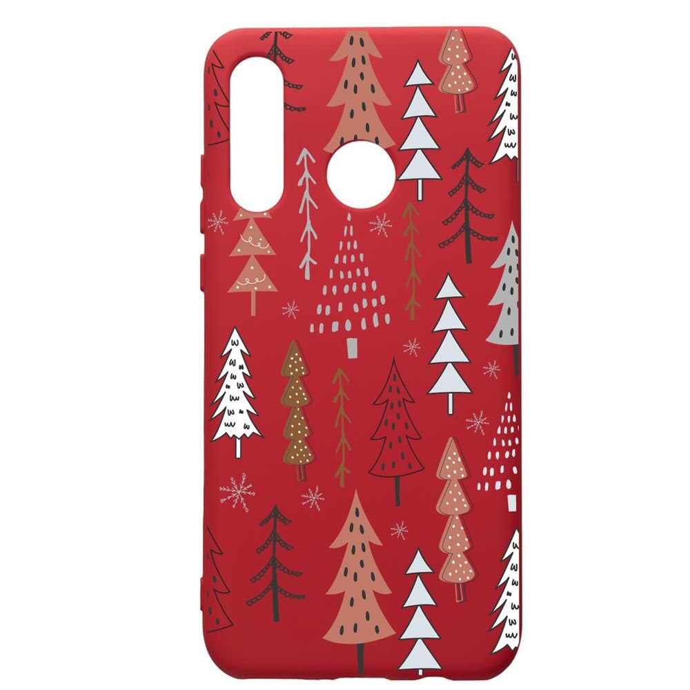 Husa Premium Silicon Compatibila Cu Huawei P30 Lite, Hand Drawn Christmas Tree, silicon, cu interiorul din material textil, protectie camera, Red, PR875