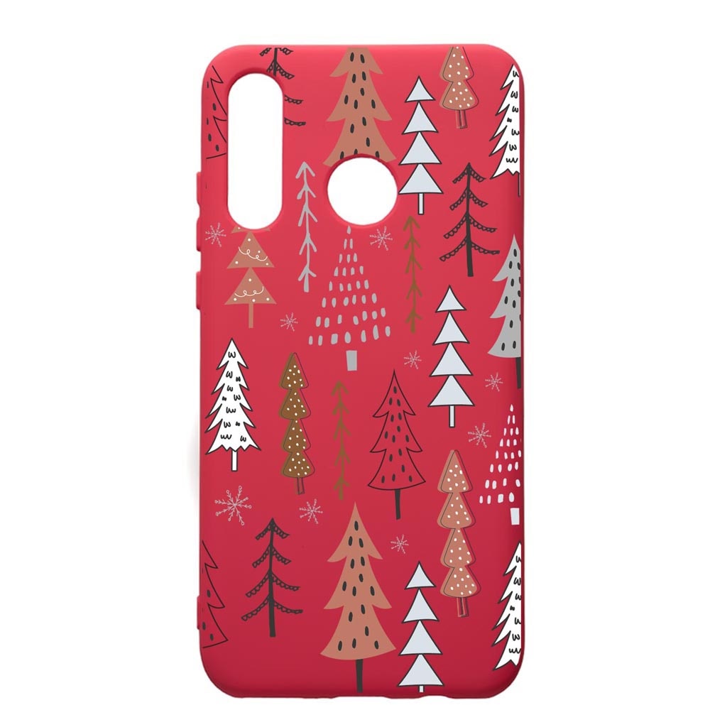Husa Premium Silicon Compatibila Cu Huawei P30 Lite, Hand Drawn Christmas Tree, silicon, cu interiorul din material textil, protectie camera, Maroon, PM875