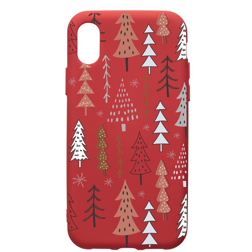Husa Premium Silicon Compatibila Cu Apple iPhone XS / iPhone X, Hand Drawn Christmas Tree, silicon, cu interiorul din material textil, protectie camera, Red, PR875