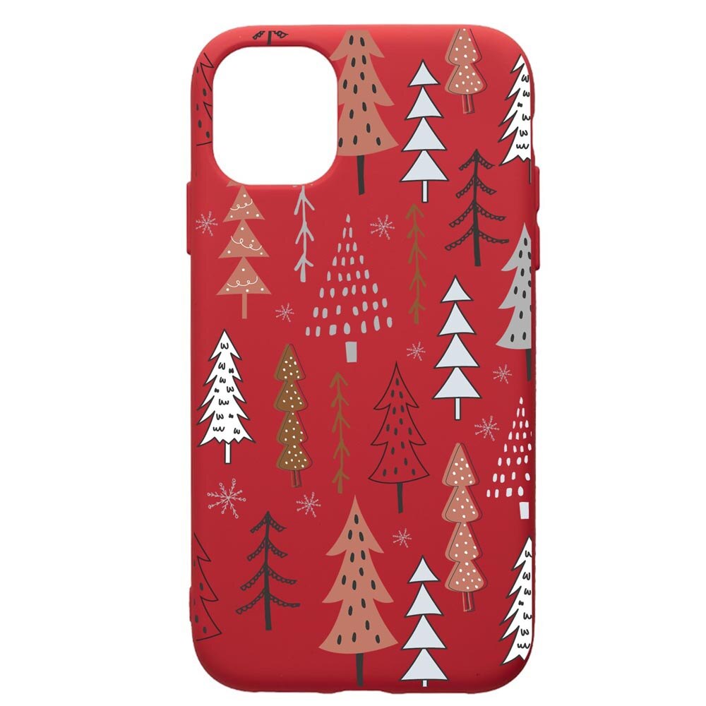 Husa Premium Silicon Compatibila Cu Apple iPhone 12 Mini, Hand Drawn Christmas Tree, silicon, cu interiorul din material textil, protectie camera, Red, PR875