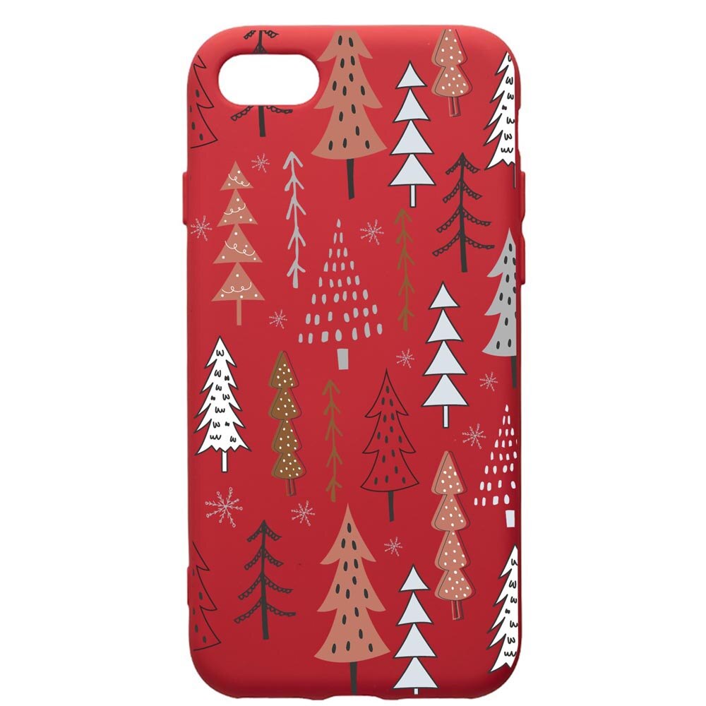Husa Premium Silicon Compatibila Cu Apple iPhone 8 Plus / iPhone 7 Plus, Hand Drawn Christmas Tree, silicon, cu interiorul din material textil, protectie camera, Red, PR875