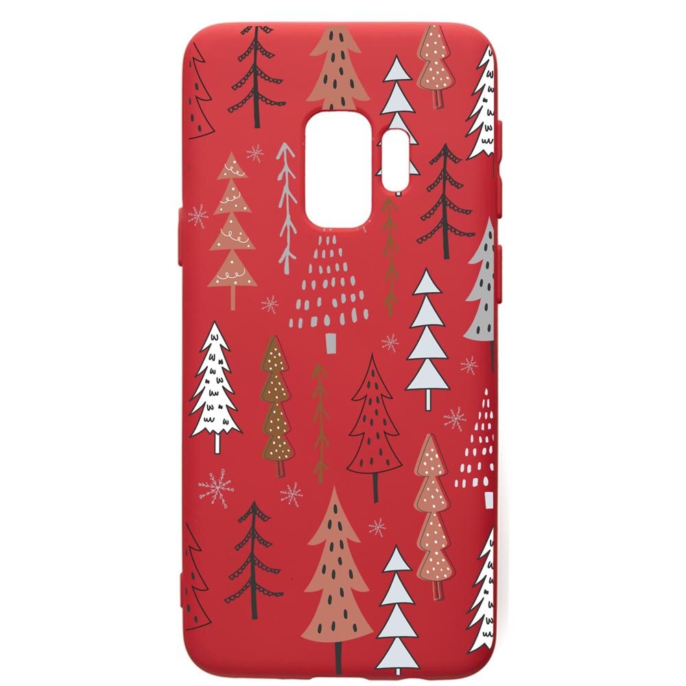 Husa Premium Silicon Compatibila Cu Samsung Galaxy S9, Hand Drawn Christmas Tree, silicon, cu interiorul din material textil, protectie camera, Red, PR875