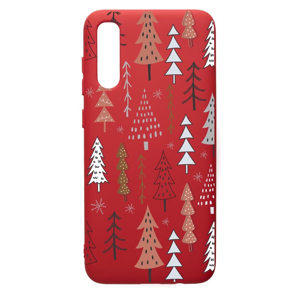 Husa Premium Silicon Compatibila Cu Samsung Galaxy A50, Hand Drawn Christmas Tree, silicon, cu interiorul din material textil, protectie camera, Red, PR875