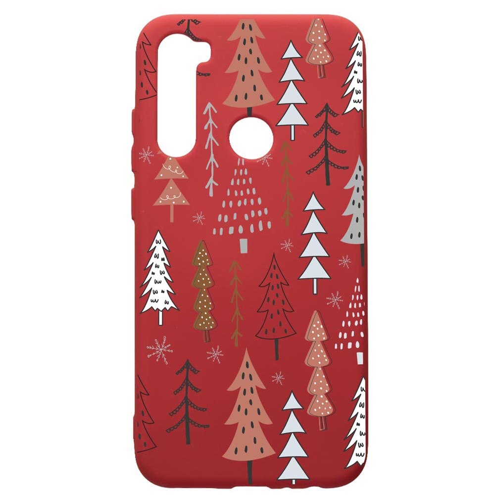 Husa Premium Silicon Compatibila Cu Xiaomi Redmi Note 8, Hand Drawn Christmas Tree, silicon, cu interiorul din material textil, protectie camera, Red, PR875