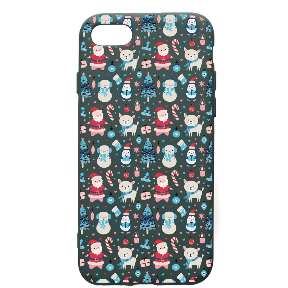 Husa Premium Silicon Compatibila Cu Apple iPhone SE 2 / iPhone 8 / iPhone 7, Christmas Ornaments, cu interiorul din material textil, protectie camera, Forest Green, PFG876