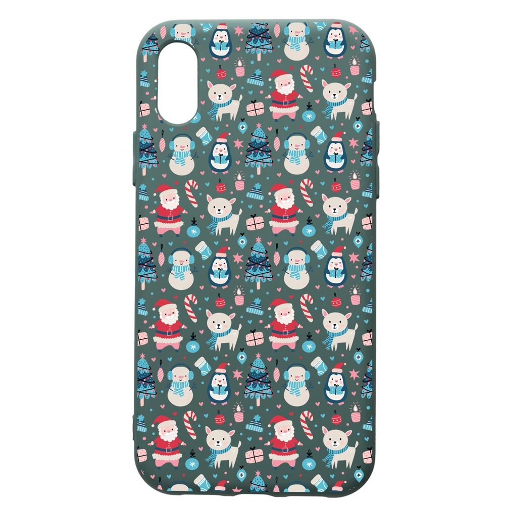 Husa Premium Silicon Compatibila Cu Apple iPhone XS / iPhone X, Christmas Ornaments, cu interiorul din material textil, protectie camera, Forest Green, PFG876