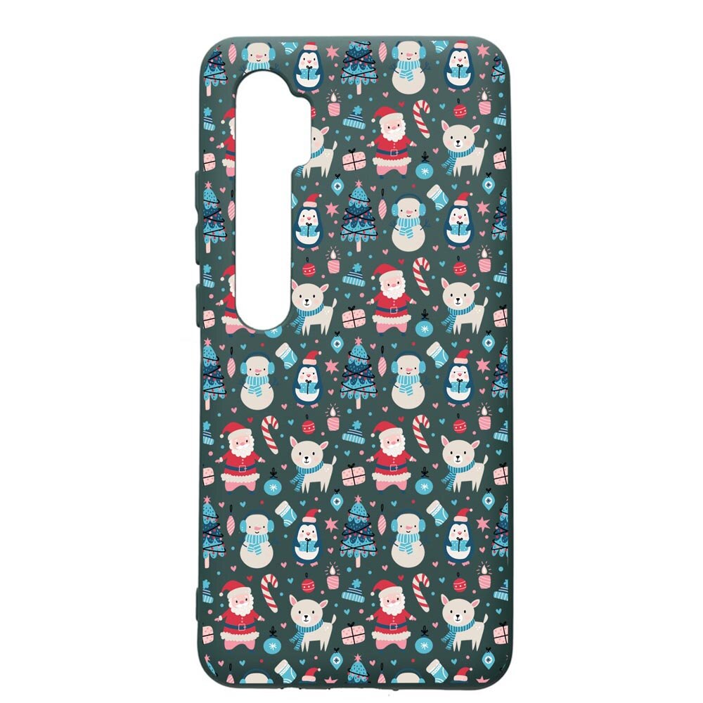 Husa Premium Silicon Compatibila Cu Xiaomi Mi Note 10, Christmas Ornaments, cu interiorul din material textil, protectie camera, Forest Green, PFG876