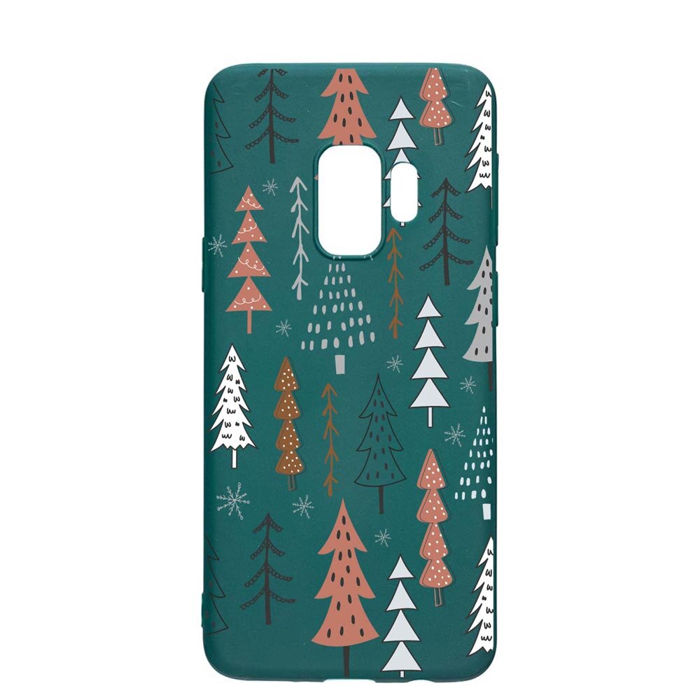 Husa Silicon Compatibila cu Samsung Galaxy S9, Hand Drawn Christmas Tree, rezistenta la uzura, anti-alunecare, ForestGreen, FG875