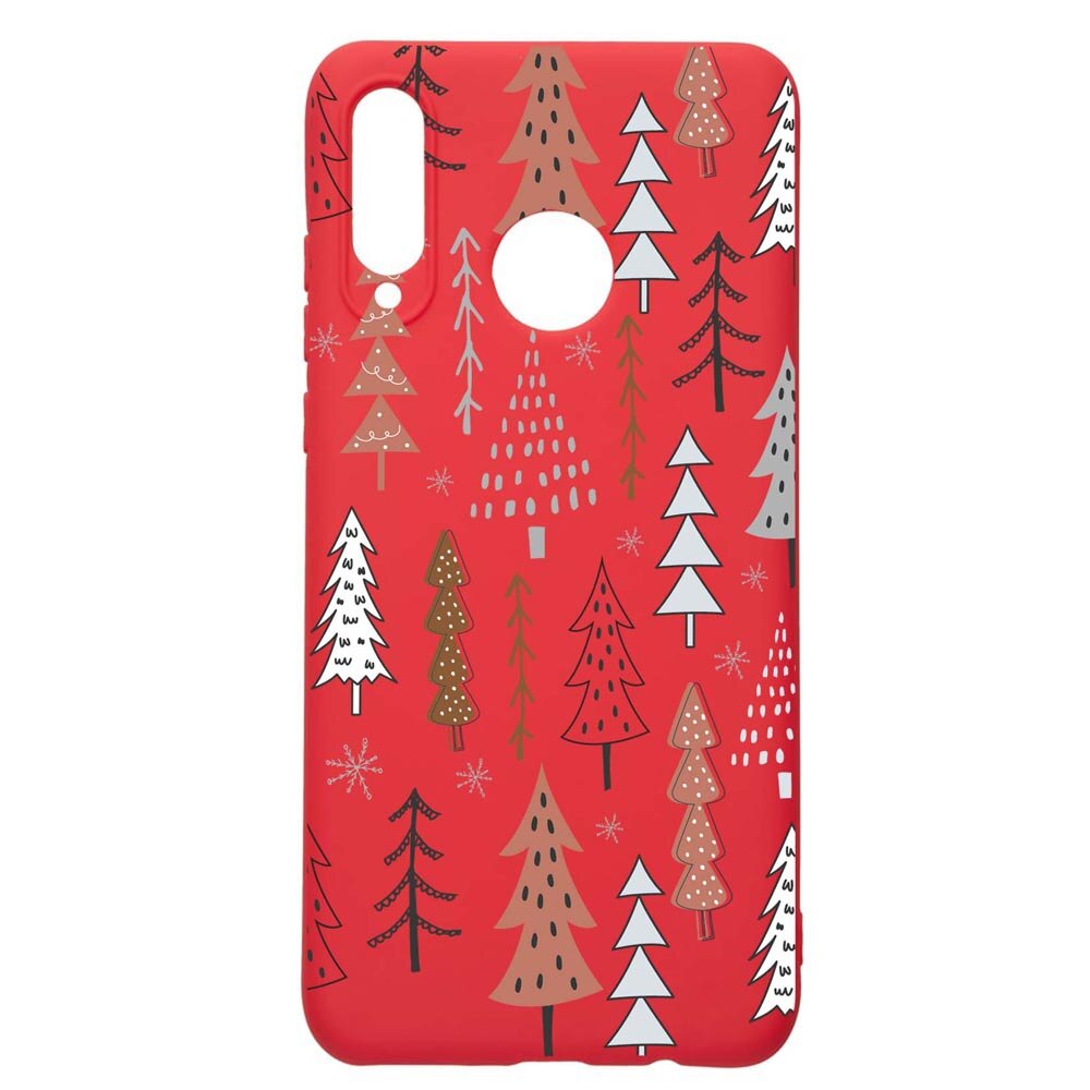 Husa Silicon Compatibila Cu Huawei P30 Lite, Hand Drawn Christmas Tree, rezistenta la uzura, anti-alunecare, Red, R875