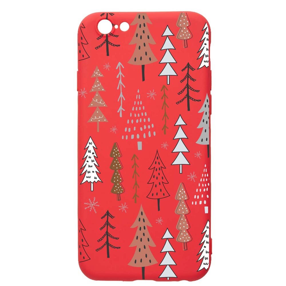 Husa Silicon Compatibila Cu Apple iPhone SE 2 / iPhone 8 / iPhone 7, Hand Drawn Christmas Tree, rezistenta la uzura, anti-alunecare, Red, R875