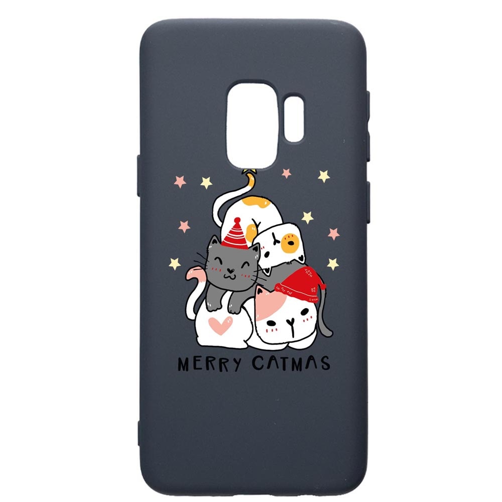 Husa Premium Silicon Compatibila Cu Samsung Galaxy S9, Merry Catmas, cu interiorul din material textil, protectie camera, Alaskan Blue, PAB878
