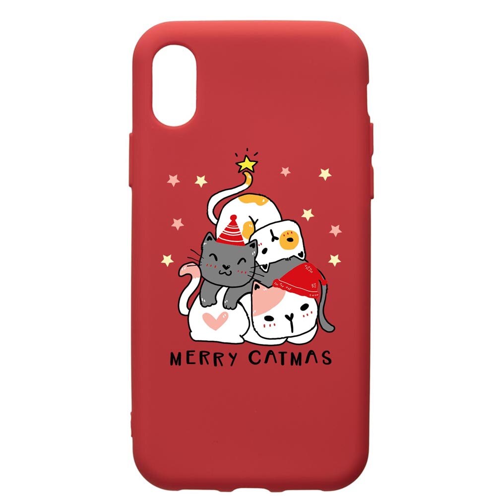 Husa Premium Silicon Compatibila Cu Apple iPhone XR, Merry Catmas, silicon, cu interiorul din material textil, protectie camera, Red, PR878