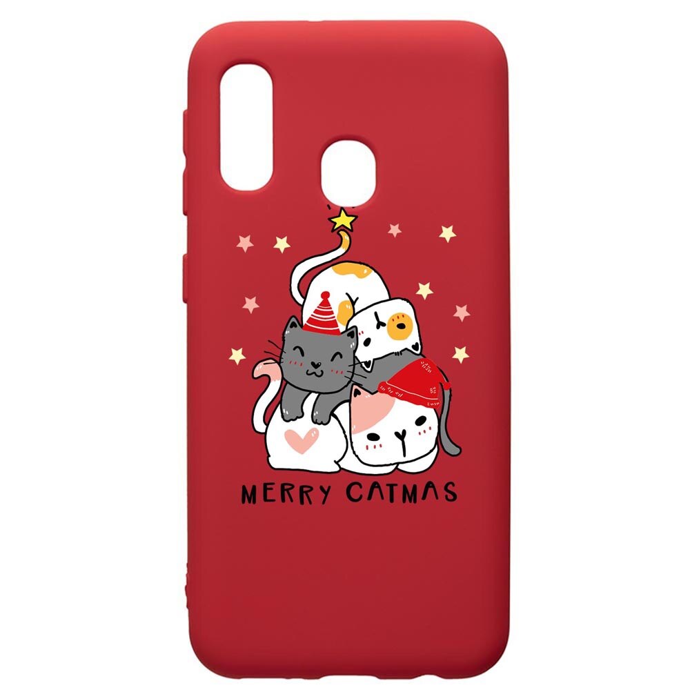 Husa Premium Silicon Compatibila Cu Samsung Galaxy A40, Merry Catmas, silicon, cu interiorul din material textil, protectie camera, Red, PR878