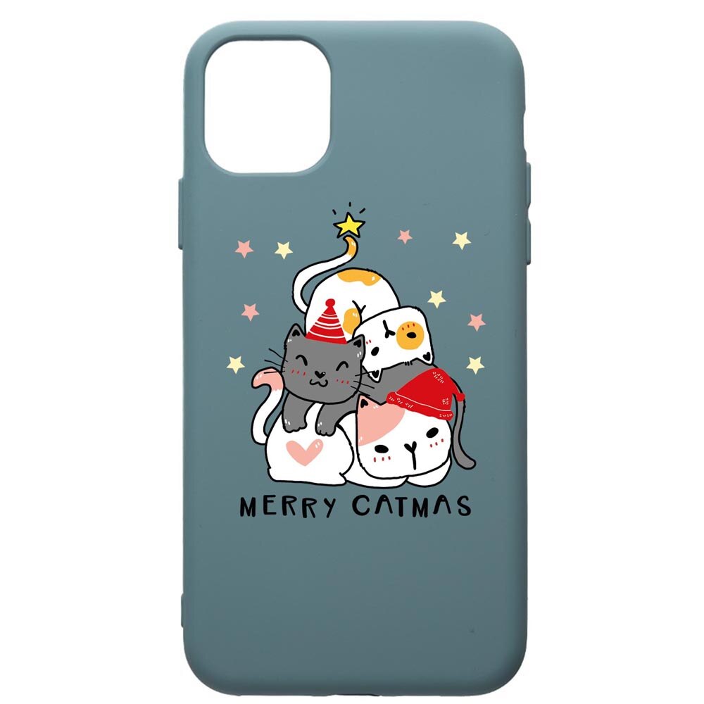 Husa Premium Silicon Compatibila Cu Apple iPhone 11 Pro Max, Merry Catmas, silicon, cu interiorul din material textil, protectie camera, Cornflower, PCF878