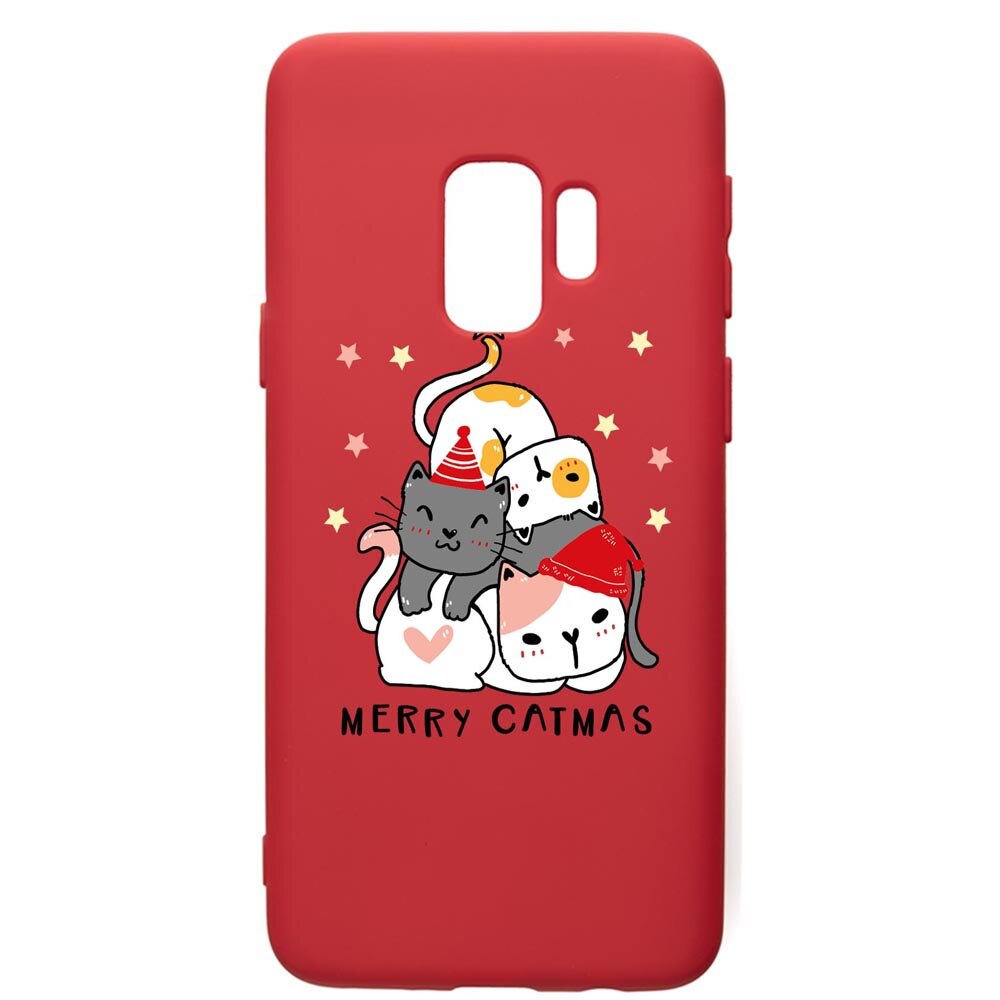Husa Premium Silicon Compatibila Cu Samsung Galaxy S9, Merry Catmas, silicon, cu interiorul din material textil, protectie camera, Red, PR878