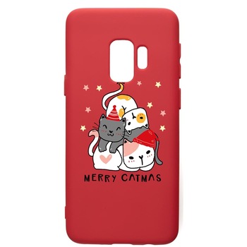 Husa Premium Silicon Compatibila Cu Samsung Galaxy S9, Merry Catmas, silicon, cu interiorul din material textil, protectie camera, Red, PR878 Husa Premium Silicon Compatibila Cu Samsung Galaxy S9, Merry Catmas, silicon, cu interiorul din material textil, protectie camera, Red, PR878