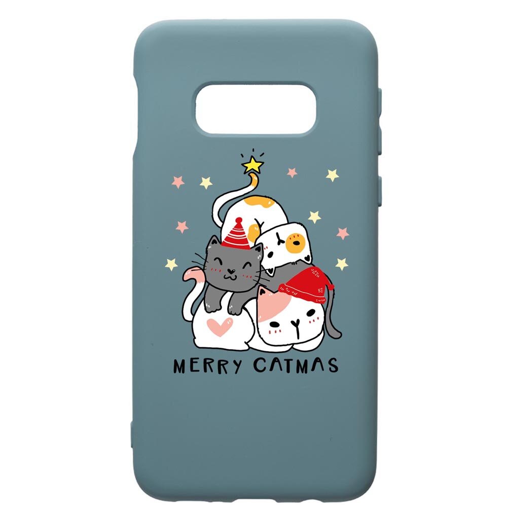 Husa Premium Silicon Compatibila Cu Samsung Galaxy S10, Merry Catmas, silicon, cu interiorul din material textil, protectie camera, Cornflower, PCF878