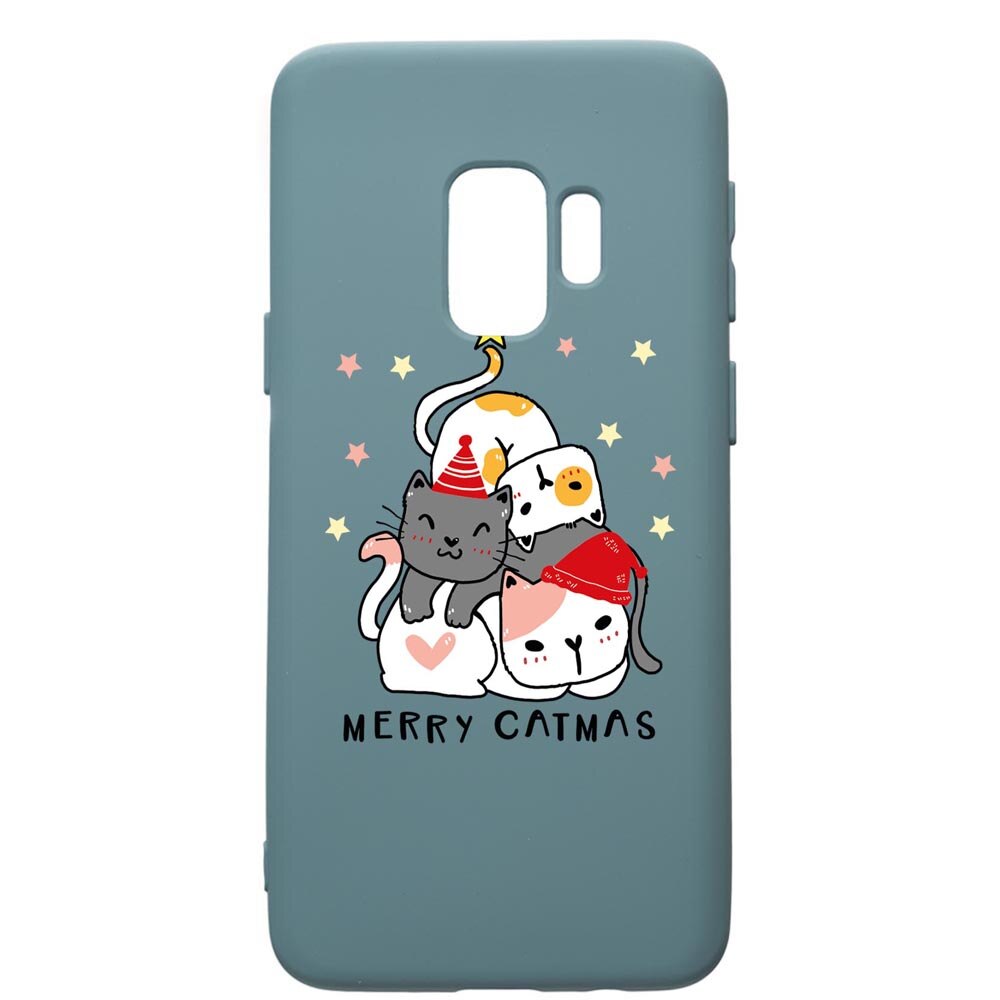 Husa Premium Silicon Compatibila Cu Samsung Galaxy S9, Merry Catmas, silicon, cu interiorul din material textil, protectie camera, Cornflower, PCF878