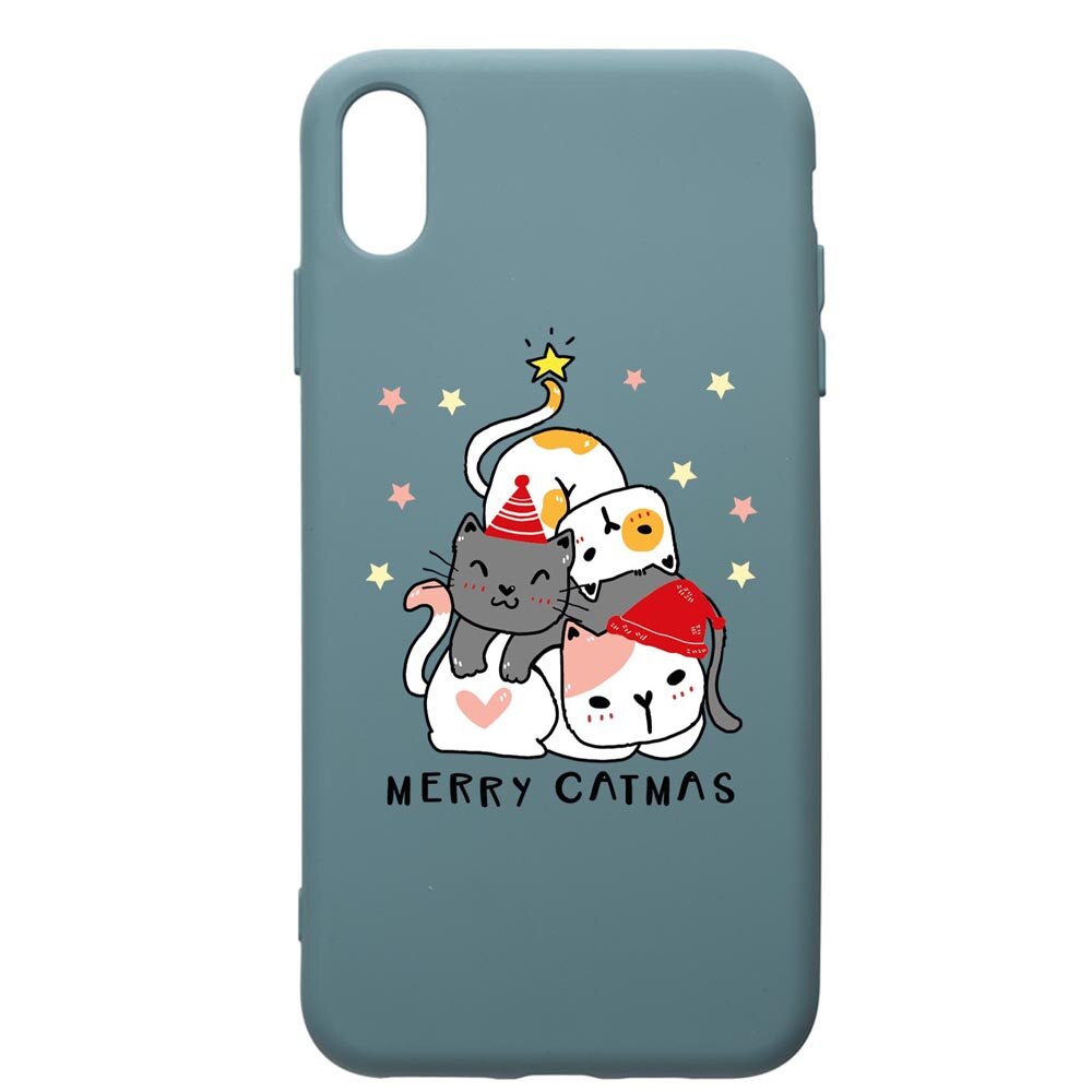 Husa Premium Silicon Compatibila Cu Apple iPhone XS Max, Merry Catmas, silicon, cu interiorul din material textil, protectie camera, Cornflower, PCF878