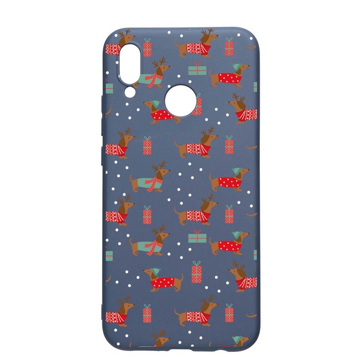 Husa Silicon Compatibila Cu Samsung Galaxy A20, Dachshund Christmas, rezistenta la uzura, anti-alunecare, AlaskanBlue, AB871