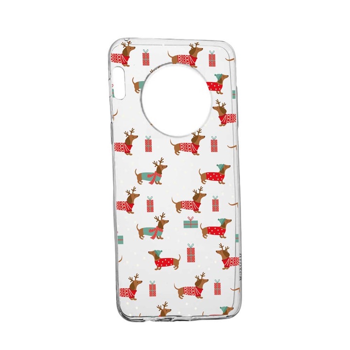 Силиконов калъф, съвместим с Huawei Mate 30 Pro, Dachshund Christmas, устойчивост на износване, противоплъзгащ се, 871