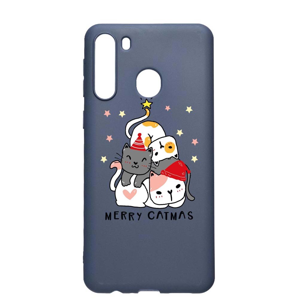 Husa Silicon Compatibila Cu Samsung Galaxy A21, Merry Catmas, rezistenta la uzura, anti-alunecare, AlaskanBlue, AB878