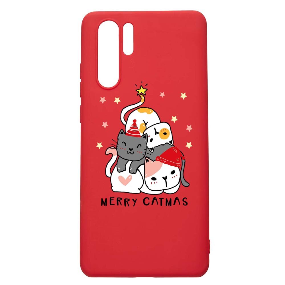 Husa Silicon Compatibila Cu Huawei P30 Pro, Merry Catmas, rezistenta la uzura, anti-alunecare, Red, R878