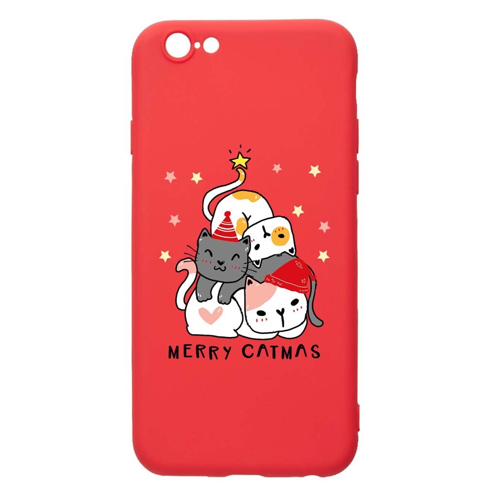 Husa Silicon Compatibila Cu Apple iPhone SE 2 / iPhone 8 / iPhone 7, Merry Catmas, rezistenta la uzura, anti-alunecare, Red, R878