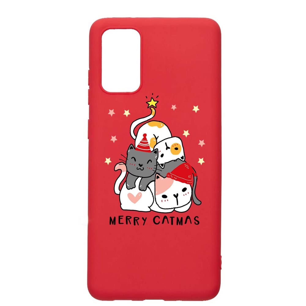 Husa Silicon Compatibila Cu Samsung Galaxy A41, Merry Catmas, rezistenta la uzura, anti-alunecare, Red, R878