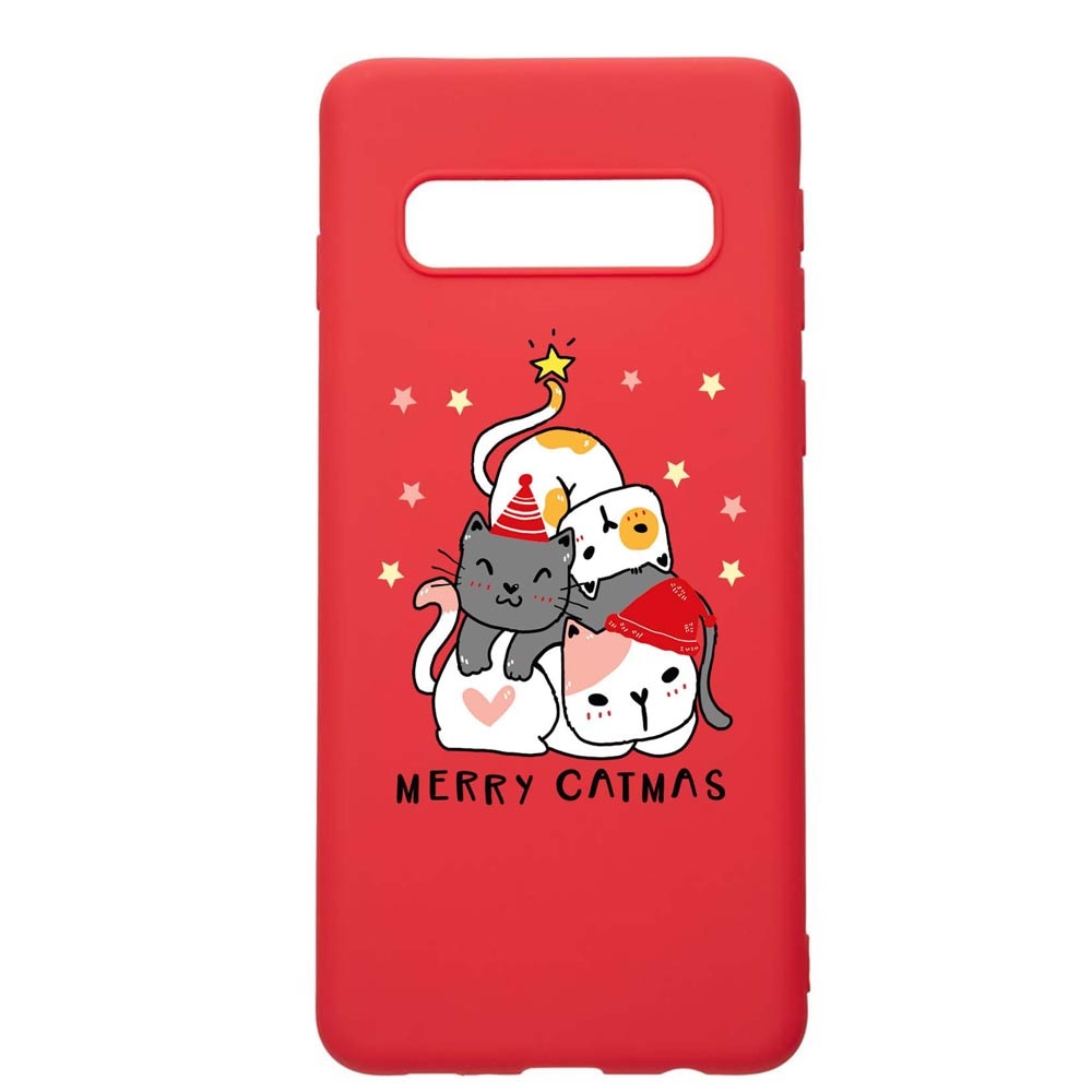 Husa Silicon Compatibila Cu Samsung Galaxy S10, Merry Catmas, rezistenta la uzura, anti-alunecare, Red, R878
