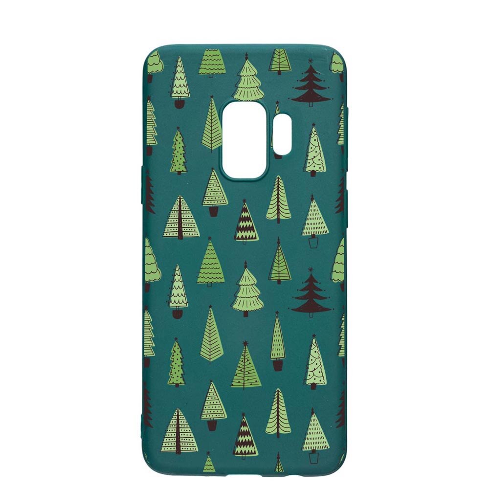 Husa Silicon Compatibila cu Samsung Galaxy S9, Christmas Tree Shapes, rezistenta la uzura, anti-alunecare, ForestGreen, FG872