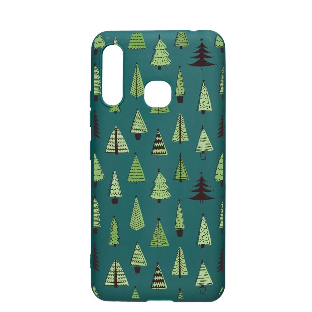 Husa Silicon Compatibila cu Samsung Galaxy A70e, Christmas Tree Shapes, rezistenta la uzura, anti-alunecare, ForestGreen, FG872