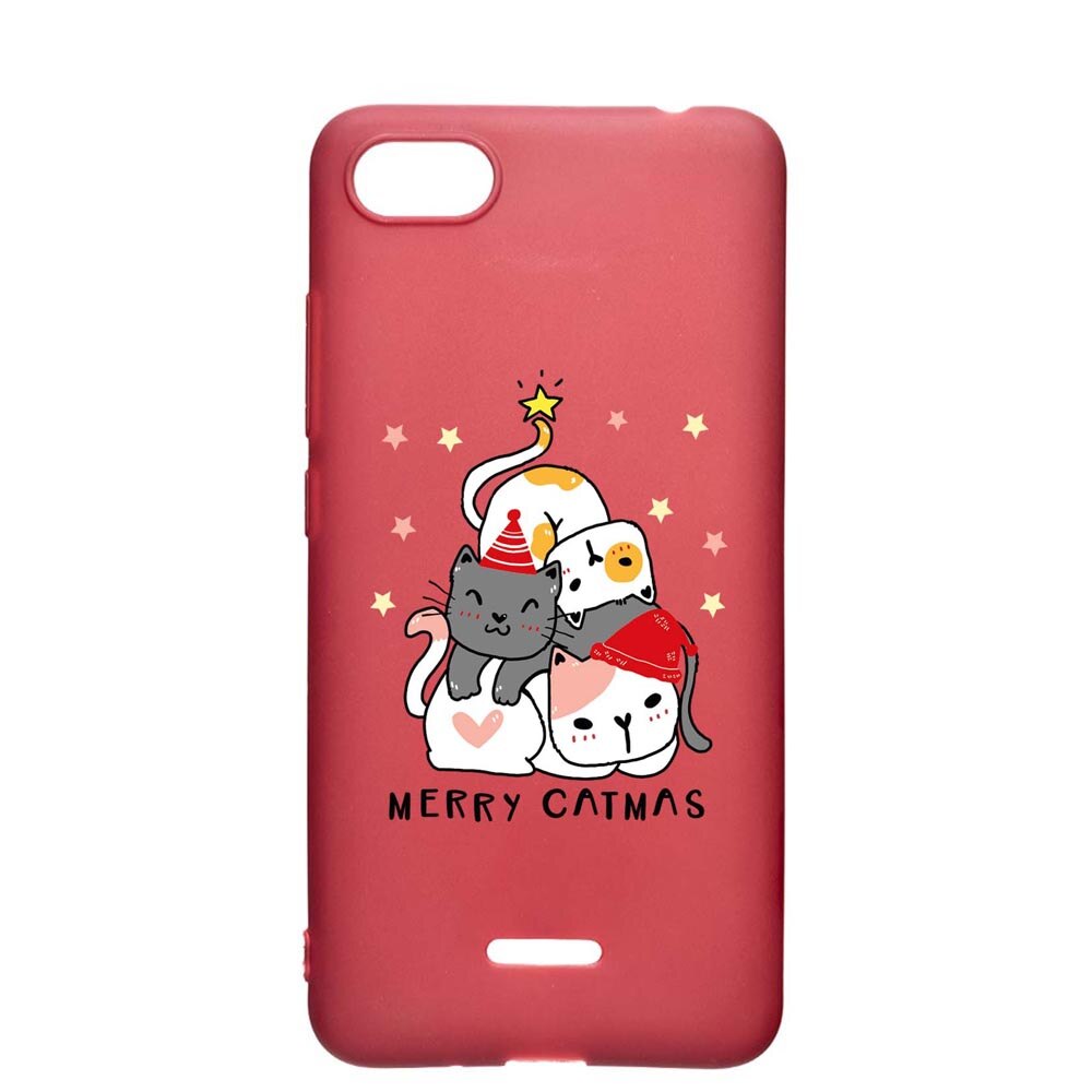 Husa Silicon Compatibila cu Apple iPhone 6S / 6, Merry Catmas, rezistenta la uzura, anti-alunecare, Pomegranate, PG878