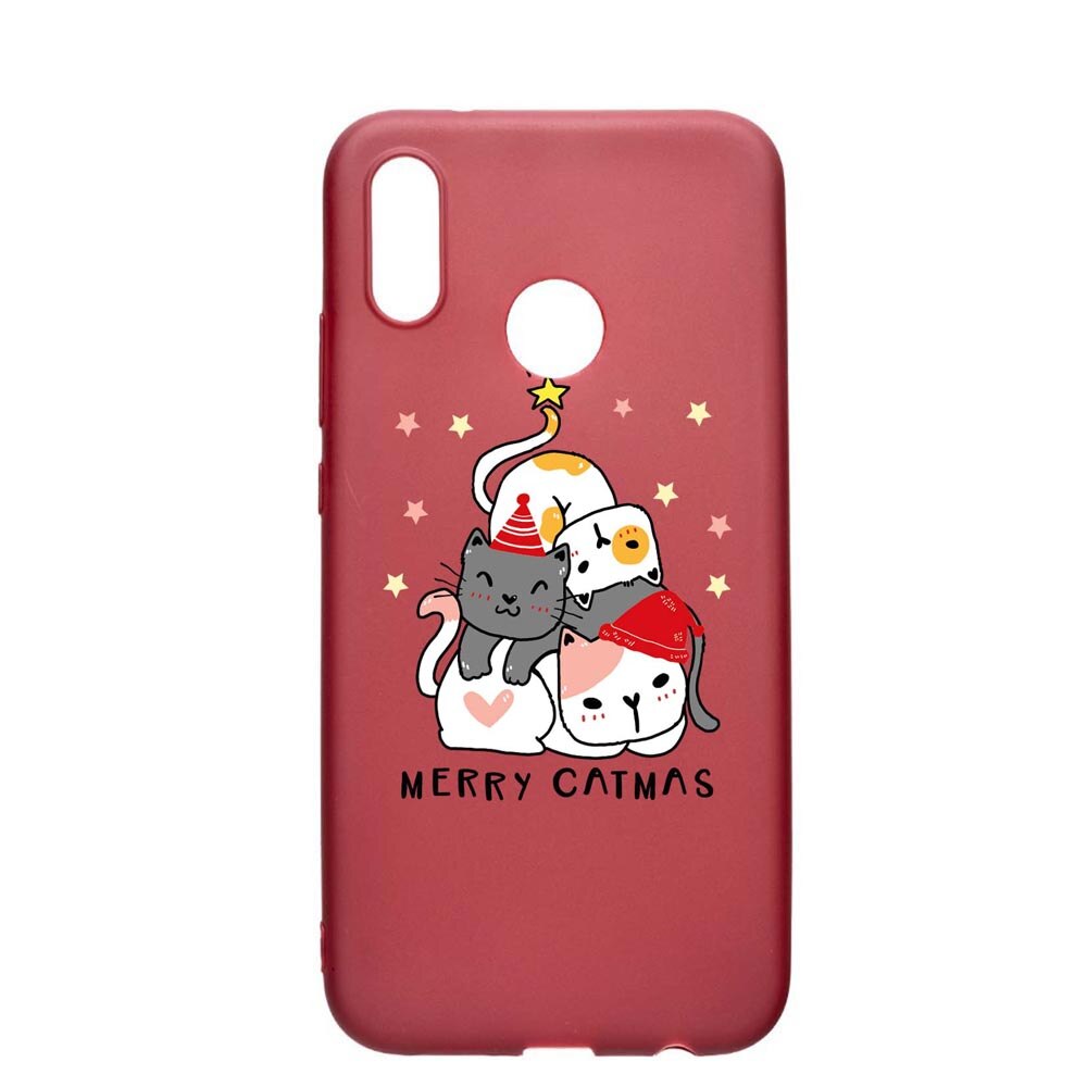 Husa Silicon Compatibila cu Huawei P20 Lite, Merry Catmas, rezistenta la uzura, anti-alunecare, Pomegranate, PG878