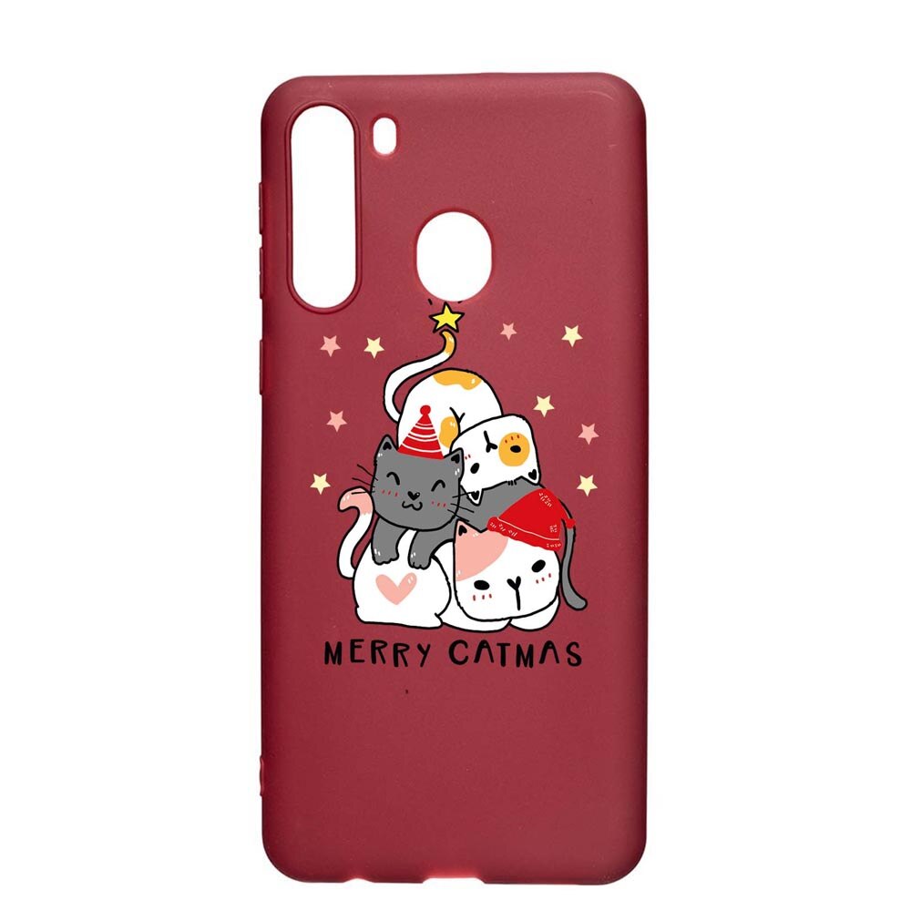 Husa Silicon Compatibila cu Samsung Galaxy A21, Merry Catmas, rezistenta la uzura, anti-alunecare, Pomegranate, PG878