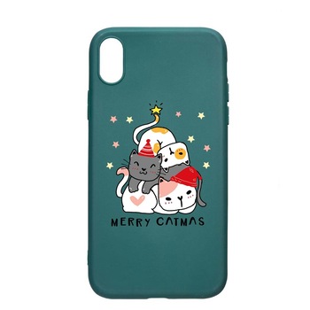 Husa Silicon Compatibila cu Apple iPhone XR, Merry Catmas, rezistenta la uzura, anti-alunecare, ForestGreen, FG878 Husa Silicon Compatibila cu Apple iPhone XR, Merry Catmas, rezistenta la uzura, anti-alunecare, ForestGreen, FG878