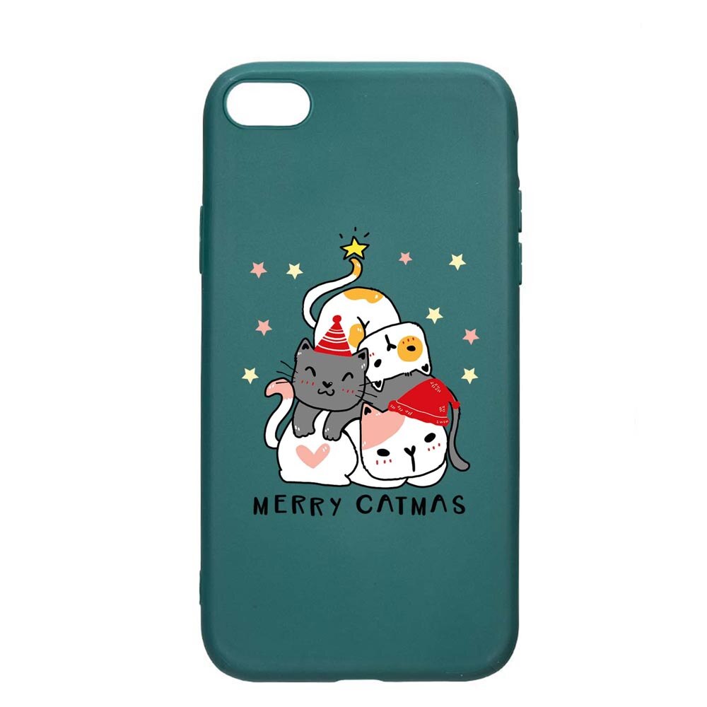 Husa Silicon Compatibila cu Apple iPhone SE 2 / iPhone 8 / iPhone 7, Merry Catmas, rezistenta la uzura, anti-alunecare, ForestGreen, FG878