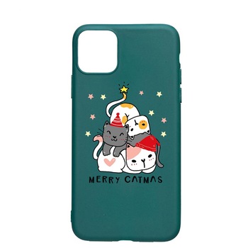 Husa Silicon Compatibila cu Apple iPhone 11 Pro Max, Merry Catmas, rezistenta la uzura, anti-alunecare, ForestGreen, FG878 Husa Silicon Compatibila cu Apple iPhone 11 Pro Max, Merry Catmas, rezistenta la uzura, anti-alunecare, ForestGreen, FG878